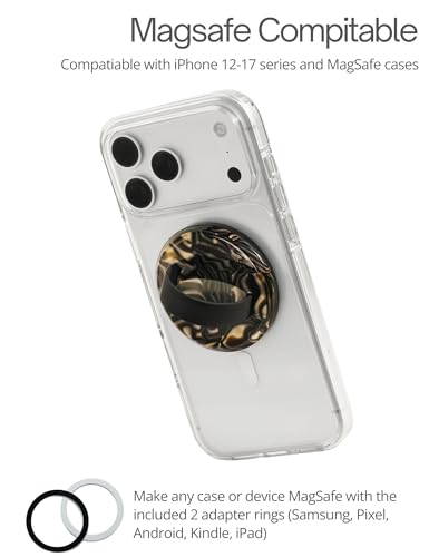 Heesch Compatible with Magsafe Phone Loop Grip for Back of Phone Finger Holder Strap for iPhone 15 16 14 Pro Max Magnetic Ring Cute Phone Back Holder Mag iPhone Finger Holder Grip Black and Gold - color: Coffee
