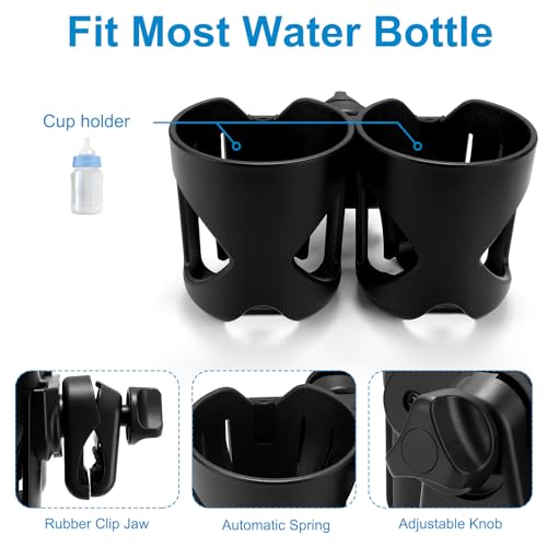 Accmor Stroller Cup Holder, Cup Holder for Walker Bike Wheelchair - color: Double Cup Holder-Black