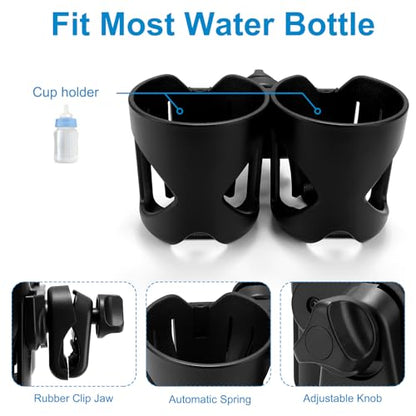 Accmor Stroller Cup Holder, Cup Holder for Walker Bike Wheelchair - color: Double Cup Holder-Black