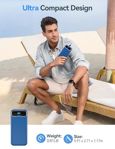 aonidi Portable Charger 20000mAh with Built-in Cables&AC Wall Plug, Navy - color: Steel Blue