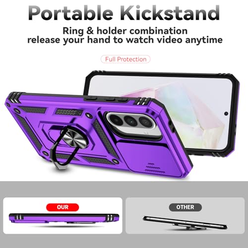 for Samsung Galaxy A36 5G Case with Slide Camera Cover HD Screen Protector [Military Grade 16ft. Drop Tested] Magnetic Ring Holder Kickstand Protective Phone Case for Galaxy A36 5G 2025, Purple - color: Purple w/ Slide Camera 2nd gen. Military Grade