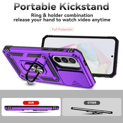 for Samsung Galaxy A36 5G Case with Slide Camera Cover HD Screen Protector [Military Grade 16ft. Drop Tested] Magnetic Ring Holder Kickstand Protective Phone Case for Galaxy A36 5G 2025, Purple - color: Purple w/ Slide Camera 2nd gen. Military Grade