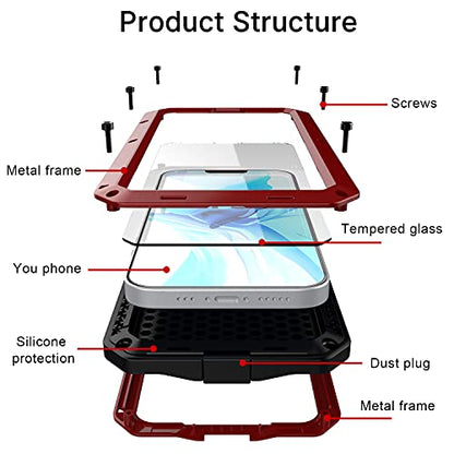 for iPhone 13 Case, 360 Full Body Protective Cover Heavy Duty Shockproof Tough Armour Aluminum Alloy Metal Case with Silicone Built-in Screen Protector for Apple iPhone 13 6.1 Inch - Red - color: Red