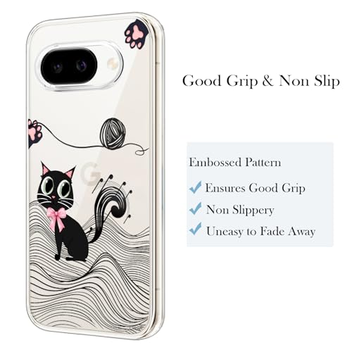 Unov for Pixel 10a Case, Clear with Design, Slim Fit Good Grip, Embossed Phone Case, Shockproof Protective Cover, Raised Camera Protection, Soft TPU, Black Cat - color: Black Cat