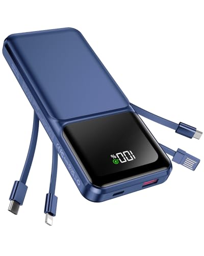 RONEGN Portable Charger with Built in Cable 20000mAh Fast Charging - color: Blue