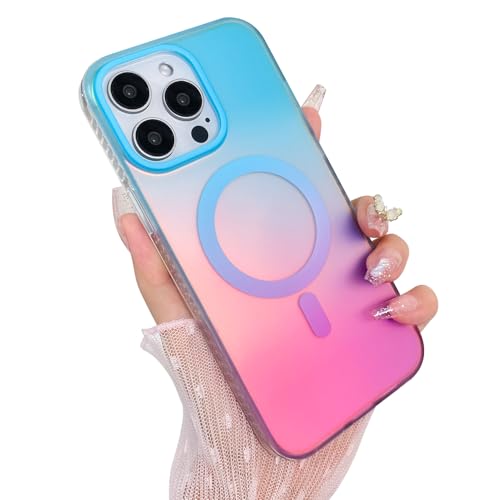 Cute Case for iPhone 14 Pro Case, Iridescent Blue & Pink | Compatible with Magsafe, Aesthetic Girly Matte Glitter Sparkly Rainbow Magnetic Protective Phone Cover for Women Girls - color: 01 Gradient Blue & Pink, size: iPhone 14 Pro (6.1 inch)
