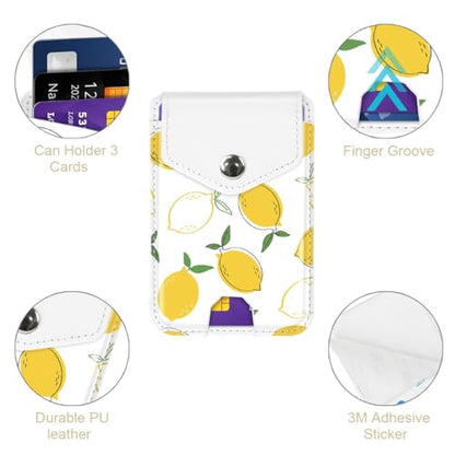 Self Adhesive Card Holders for Back of Phone, Leather RFID Phone Wallet Pockets with Snap, Card Holders Sleeve for Phone Case, Lemon - color: Lemon Pattern