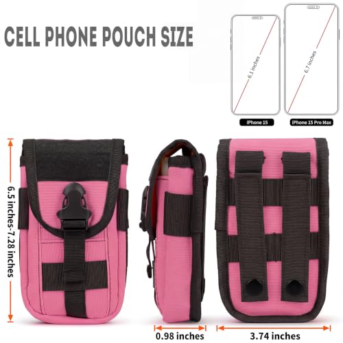 Tactical Molle Pouch Compact Utility EDC Waist Pack Phone Holster with Card Slots for 4.7"-6.9" Phone - color: Hot Pink