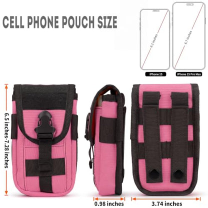 Tactical Molle Pouch Compact Utility EDC Waist Pack Phone Holster with Card Slots for 4.7"-6.9" Phone - color: Hot Pink