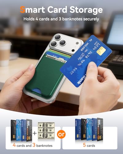 for MagSafe Wallet, 5 Card Holder, Slim Leather Magnetic Wallet for iPhone 17/16/15/14/13/12 Pro Max Plus Air Series, 1 Card Slots & 1 Cash Slot,Green - color: Green