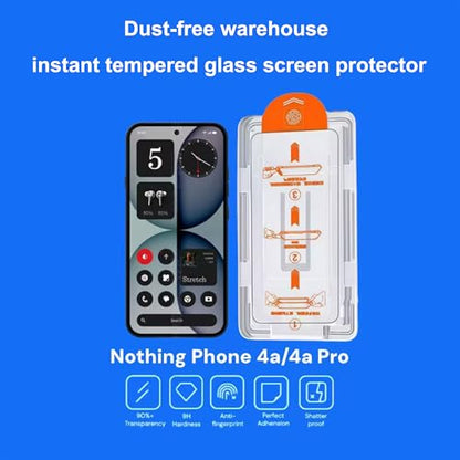 for Nothing Phone 4a/4a Pro Screen Protector with De-Bubble Card, 9H Hardness Military-Grade Shatterproof Protection Tempered Glass flim, Case Friendly, Anti-Scratch (2 PACK) - color: Nothing Phone 4a Pro