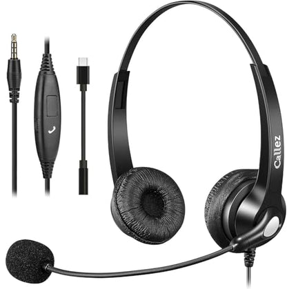 Callez 3.5mm Headset with Microphone Noise Cancelling for Cell Phone PC - color: Gray-Binaural