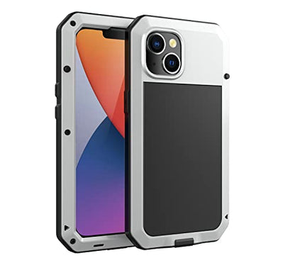 for iPhone 14 Case, 360 Full Body Protective Cover Heavy Duty Shockproof Tough Armour Aluminum Metal Case with Silicone Built-in Screen Protector for Apple iPhone 14 6.1 Inch - Silver - color: Silver