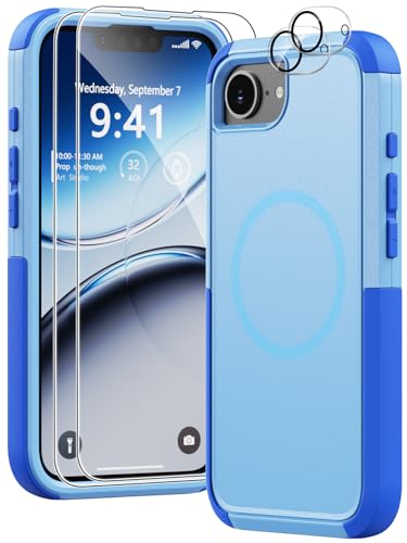 Heavy Duty Case for iPhone 17e & iPhone 16e - Military Grade Drop Proof Protective Cover [Compatible with MagSafe],with Screen Protector, Shockproof, Anti-Slip (Blue) - color: Blue