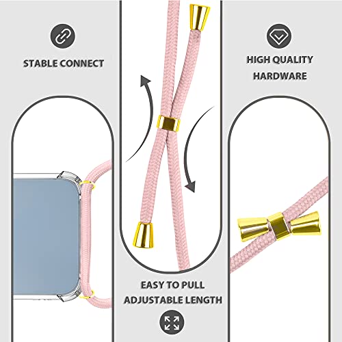 Case for iPhone 14 Shockproof Protective Cover with Adjustable Lanyard Strap Soft Transparent TPU Anti-Scratch Anti-Yellowing Clear Shock Absorption Phone Case 6.1 inch - Rose - size: for iPhone 14