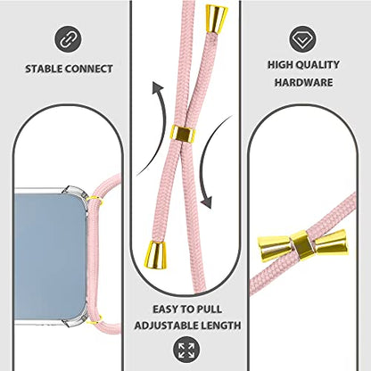 Case for iPhone 14 Shockproof Protective Cover with Adjustable Lanyard Strap Soft Transparent TPU Anti-Scratch Anti-Yellowing Clear Shock Absorption Phone Case 6.1 inch - Rose - size: for iPhone 14
