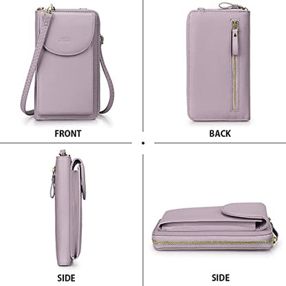 S-ZONE Small Crossbody Bags for Women Phone Purse RFID Blocking Wallet | Card Slots, Vegan Leather, Anti-theft, Multi Pockets, Detachable Adjustable Strap, Travel Eveyday Outing - color: Light Purple