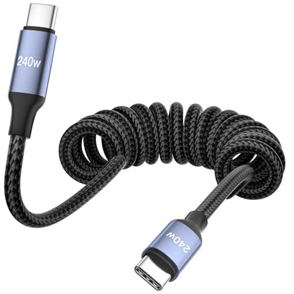 ROADRESS 240W USB C to USB C Cable Coiled, Braided Type C Charger for Car