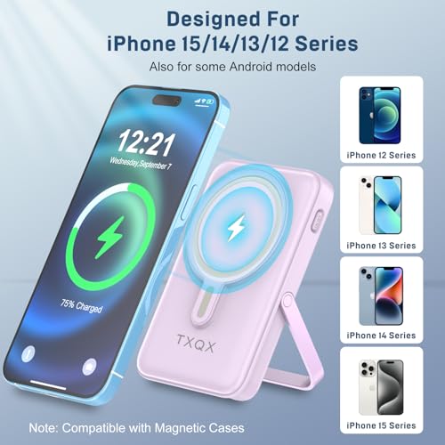 Wireless Portable Charger 10000mAh,Magnetic Power Bank with Built-in Cables LED Display,22.5W PD Fast Charging for Magsafe Battery Pack Compatible with iPhone16/15/14/13/12/Pro/Pro Max(Purple) - color: Purple
