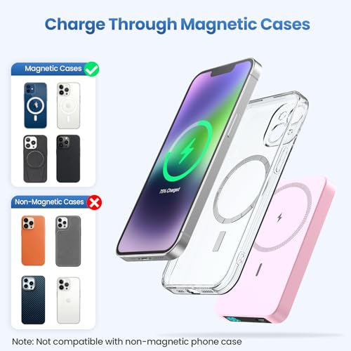 Magnetic Portable Charger 10800mah for Magsafe Battery Pack, Wireless Power Bank with USB C in&out PD Fast Charging,Travel Essential Phone Battery Charger For iPhone 17/16/15/14/13/12 Series-Pink - color: Pink