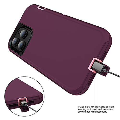 MXX Compatible with iPhone 13 pro Max Case, 3-Layer Super Protective Full Heavy Duty Body Tough Rugged Bumper Cover, Shock & Dust Proof, Designed for Apple 13 pro Max Phone Case 6.7" (Plum) - color: Plum/Light Pink, size: iPhone 13 Pro Max