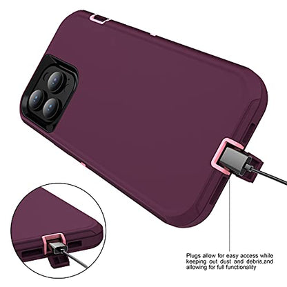 MXX Compatible with iPhone 13 pro Max Case, 3-Layer Super Protective Full Heavy Duty Body Tough Rugged Bumper Cover, Shock & Dust Proof, Designed for Apple 13 pro Max Phone Case 6.7" (Plum) - color: Plum/Light Pink, size: iPhone 13 Pro Max