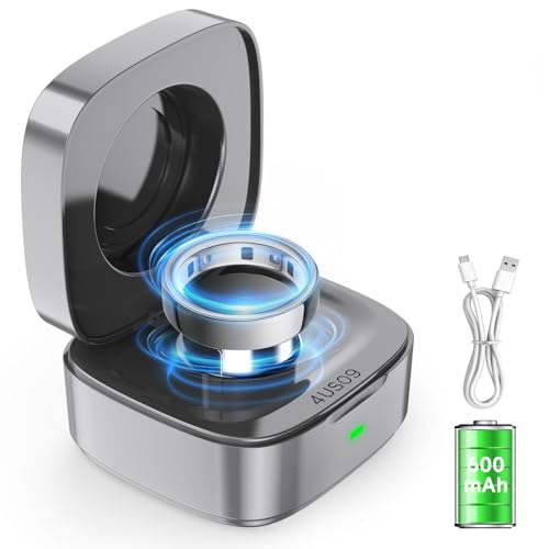 Wireless Charging Case Compatible with Oura Ring Gen 4 Charger Size 8 | 600mAh Portable Travel Charging Box with USB-C Cable & Indicator Light, Essential for Smart Oura Ring 4 Users, Grey