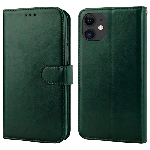 Bocasal Detachable Wallet Case Card Holder for iPhone 12/12 Pro, Green | Kickstand Card Slots Holder PU Leather Magnetic Shockproof Wrist Strap Removable Flip Protective Cover 6.1 inch - color: Green