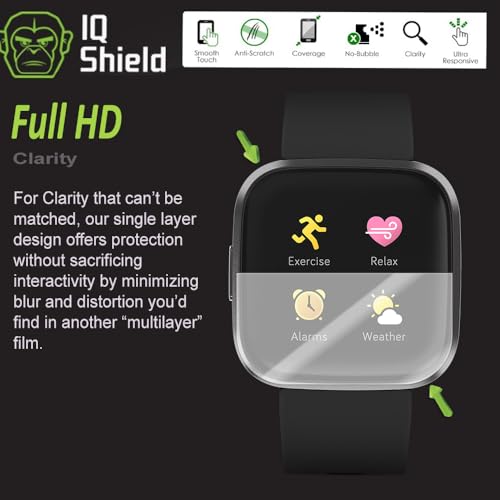 IQShield 6 Pack Screen Protector for Fitbit Versa 2 Easy Install Anti-Scratch Ultra Thin Smudge Resistant Anti-Bubble Clear TPU Film - size: 1.4 INCH