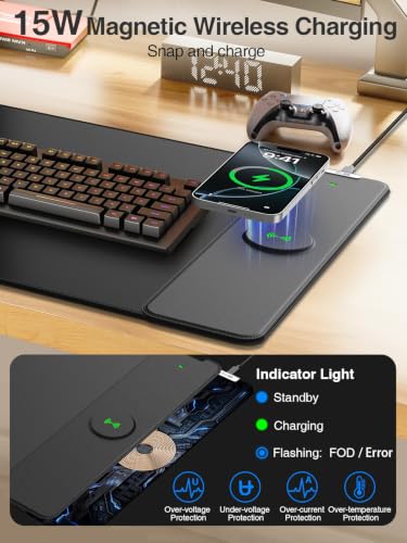 Magnetic Wireless Charging Mouse Pad, 31.5"x15.8" Large Desk Mat - color: Black-31.5"x15.8"-Mag-Right