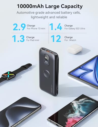 Portable Charger 10000mAh 20W, Wall Plug, 2 Cables, iWatch Charging - color: Cosmic Black