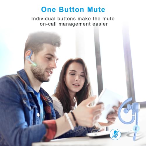 HEIBAS Bluetooth Headset, Wireless Earpiece with Mic for Work Light Blue - color: Light Blue