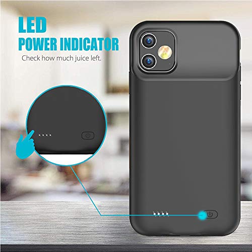 Battery Case for iPhone 12 Mini, Full Encircle 6000mAh Ultra-Slim Rechargeable Portable Charging Cover Extended Battery Pack Compatible with iPhone 12 Mini (5.4 inch) Charger Case with Carplay-Black