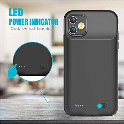Battery Case for iPhone 12 Mini, Full Encircle 6000mAh Ultra-Slim Rechargeable Portable Charging Cover Extended Battery Pack Compatible with iPhone 12 Mini (5.4 inch) Charger Case with Carplay-Black