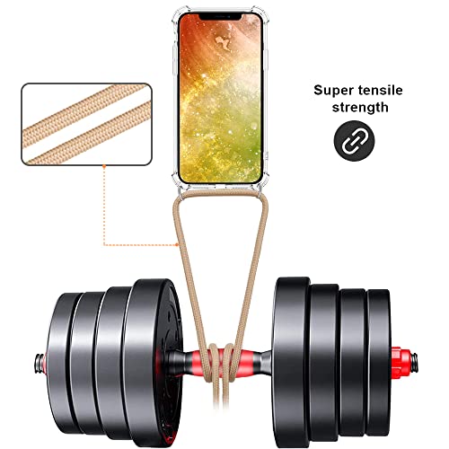 for iPhone 12 Pro Max Crossbody Case Clear Wearable Adjustable Shoulder Neck Lanyard Strap Cover Women Girls Soft Slim Protective Hanging Phone Mobile Case for iPhone 12 Pro Max - Beige - size: for iPhone 12 Pro Max
