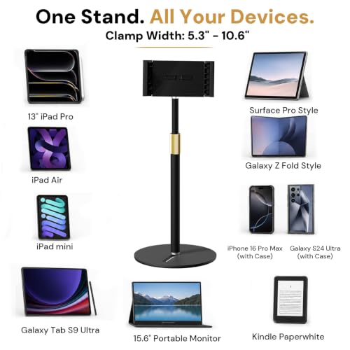 Tablet Stand for Desk, Height Adjustable 9.8-20" iPad Stand Holder with Dual Device Support, Heavy Duty Metal Base 360° Rotation Portable Monitor Stand for iPad Pro Samsung Tab Kindle Phone
