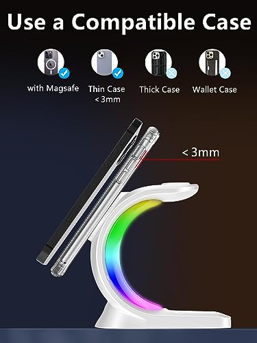 Mag-Safe 3 in 1 Wireless Charging Station, 15W Magnetic Wireless Charger - color: White