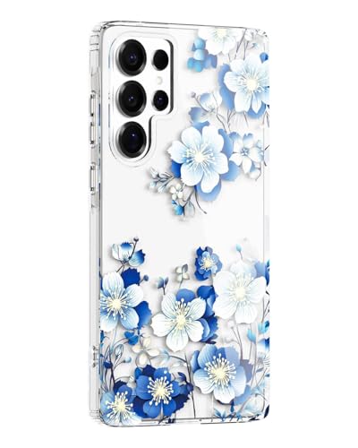 S25 Ultra Case Flower Clear,Stylish & Durability Floral Pattern Cover,TPU Bumper Shockproof+PC Back Protective,Cute,Slim & Lightweight for Samsung Galaxy S25 Ultra Case (Blue) - color: Blue, size: for Galaxy S25 Ultra 6.9 Inch