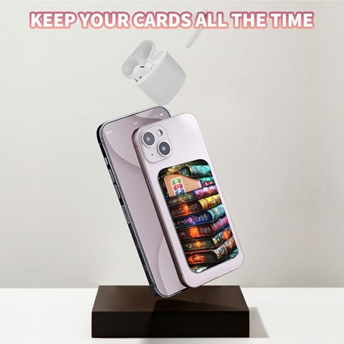 Phone Credit Card Holder Stick on, Cell Phone Pocket Self Adhesive Stretchy Stick on Wallet ID Credit Card Case Pouch Sleeve with Flap for All Smartphones, Colorful Books - color: Colorful Books