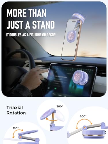 Upgraded Vacuum Magnetic Car Phone Holder for MagSafe[108+LBS Strongest Suction & 3000gf Strongest Magnetic],360° Adjustable Suction Cup Phone Mount for Car,Gym,Mirror,Men Women-Purple - color: Purple