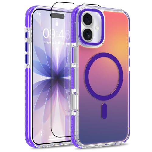 Magnetic Case for iPhone 17 [Compatible with Magsafe] [Cute Fashion Fluorescent Design] [1 Screen Protector] Slim Translucent Matte Case for iPhone 17 6.3" 2025, Purple - color: Purple, size: iPhone 17