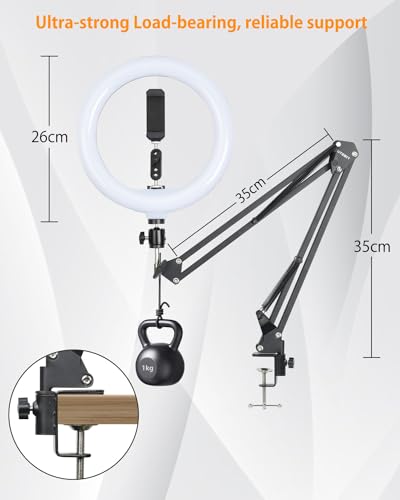 UTEBIT 10 inch Upgrade Ring Light Overhead Camera Phone Mount for Desk