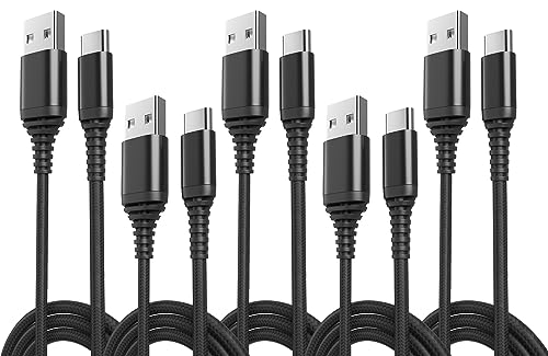 5-Pack USB Type-C Cables [6ft | 3A Fast Charge | Braided] – USB-A to USB-C Charger Cord, Compatible with iPhone 17 16 15 Plus Pro Max, MacBook Pro, iPad Pro Air, Samsung S24/S24 Ultra/S23, Pixel, PS5 - size: USB Type-A to USB Type-C - 6 ft