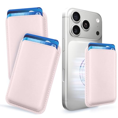 Magnetic Wallet Cell Phone Card Holder for Phone Case with Mag-Safe | Stronger Magnetic RFID Leather Phone Wallet Stick on Series of iPhone 17/16/15/14/13/12 and Pro/Promax, 2-Pack Light Pink - color: Light Pink, size: 2 Pack