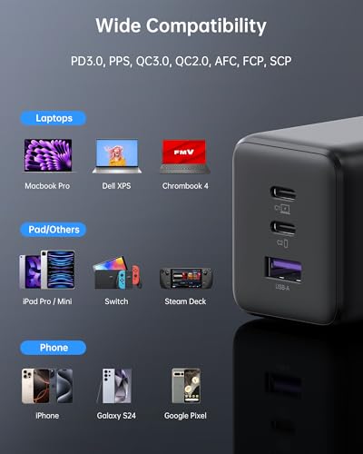 NOVOO 100W USB C Charger Block (GaN III), 3-Port Fast Charging Wall Charger