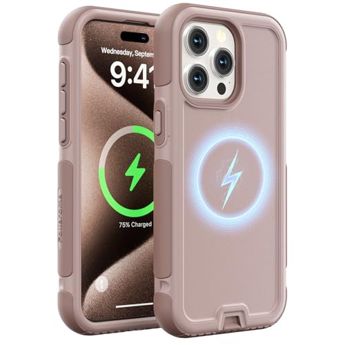 Follaroma for iPhone 15 Pro Max Case, Compatible with MagSafe, Heavy Duty Shockproof Protective Phone Case, Anti-Drop Protection, Dual Layer Magnetic Phone Cover for iPhone 15 Pro Max,6.7",Light Brown - color: Brown Pink, size: iPhone 15 Pro Max 6.7''