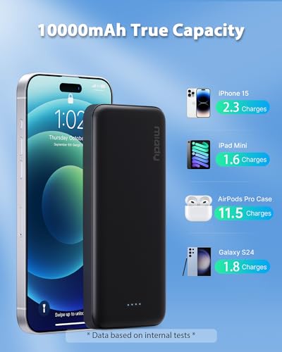 Miady 2-Pack Portable Charger, Slim 10000mAh Power Bank Dark Black+White - color: Black+White