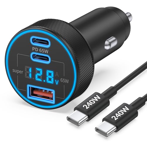 130W 3-Port USB C Super Fast Car Charger (with Voltage Display) for Samsung