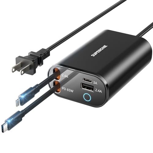 SUPERONE 4-in-1 Retractable Charging Station, 104W GaN Retractable Charger - color: Frosted Black
