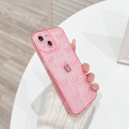 NITITOP Compatible with iPhone 14 Case Cute Clear Pink Glitter Bow Knot Design Shiny Star Sparkle Bling Diamond Girls Women Soft TPU Shockproof Protective Phone Cover - Large Bow - color: Large Bow, size: iPhone 14